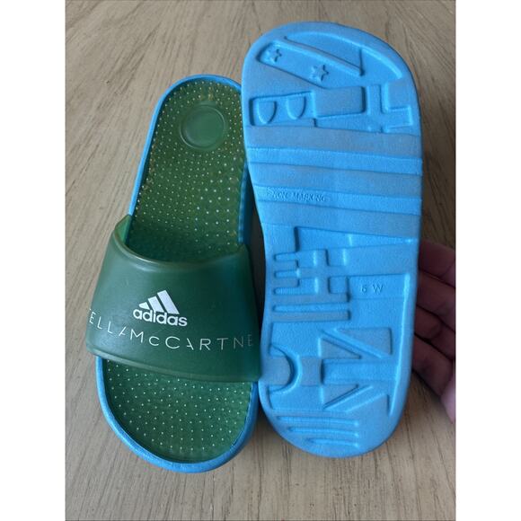 VTG Adidas Adissage Stella McCartney Slides Women's 5, Turquoise Blue Green RARE - Picture 3 of 6
